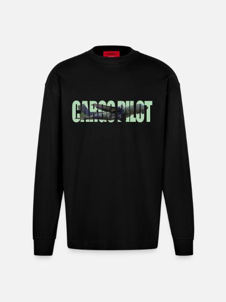 Cargo pilot C-160 - Heavyweight Oversized Organic Longsleeve Shirt Made in EU - SOLID BLACK