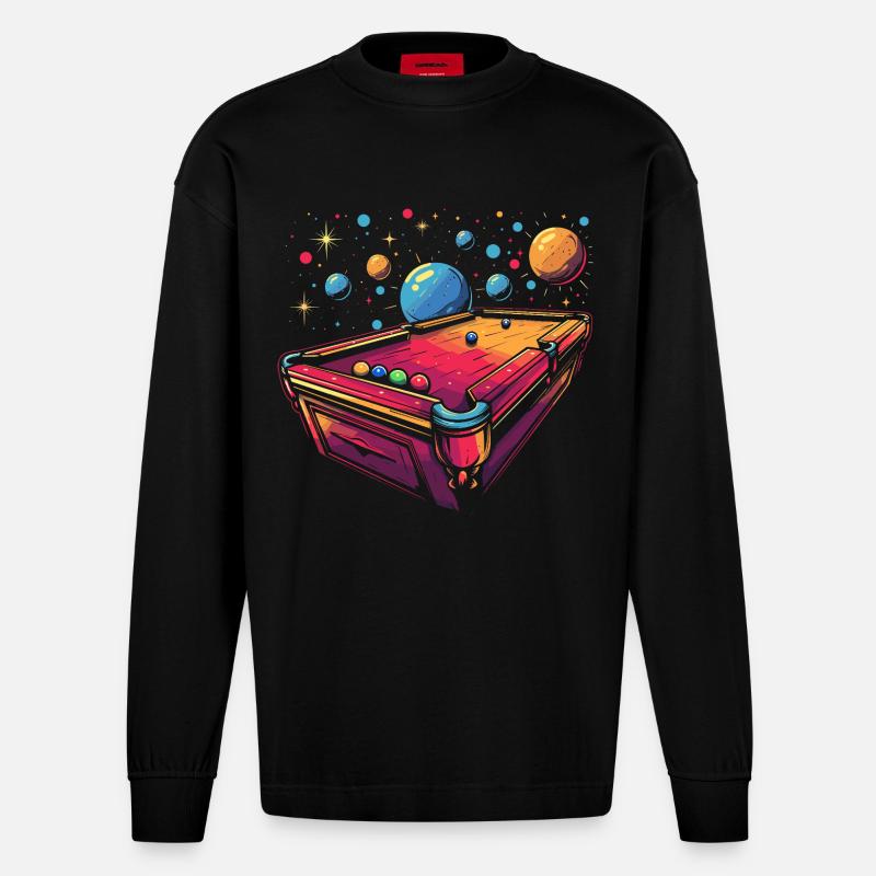 Style de dessin animé de billard - Manches longues bio épais oversize fabriqué en UE - SOLID BLACK