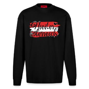 Flag Austria Lower Austria - Heavyweight Oversized Organic Longsleeve Shirt Made in EU - SOLID BLACK - Front