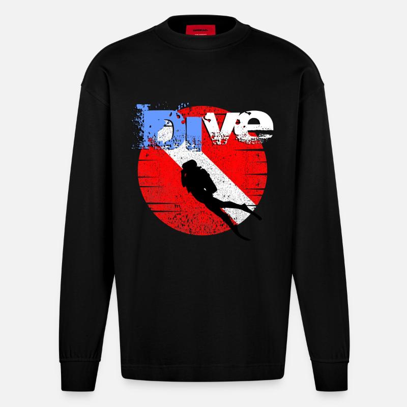 Drapeau de plongée américain - Manches longues bio épais oversize fabriqué en UE - SOLID BLACK