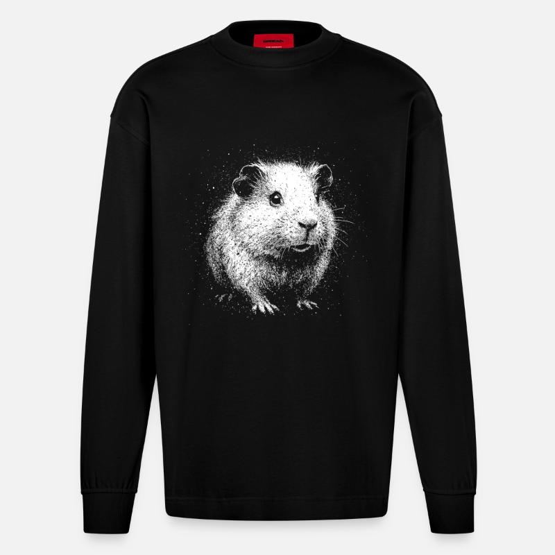 Cochon d’Inde doux en style pois - Manches longues bio épais oversize fabriqué en UE - SOLID BLACK