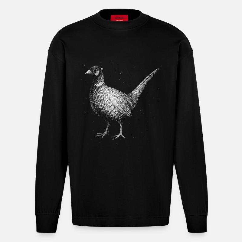 Fasaani - Heavyweight Oversized Organic pitkähihainen paita Made in EU - SOLID BLACK