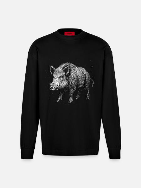 Sanglier - Manches longues bio épais oversize fabriqué en UE - SOLID BLACK