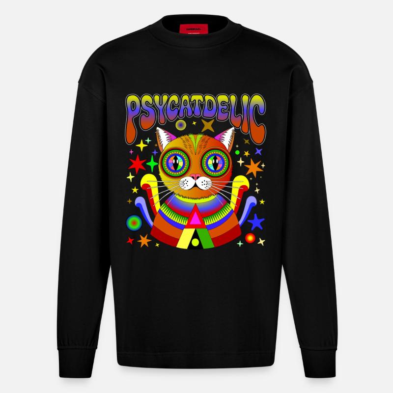 PSYCATDELIC - Heavyweight Oversized Organic Langarmshirt Made in EU - SOLID BLACK