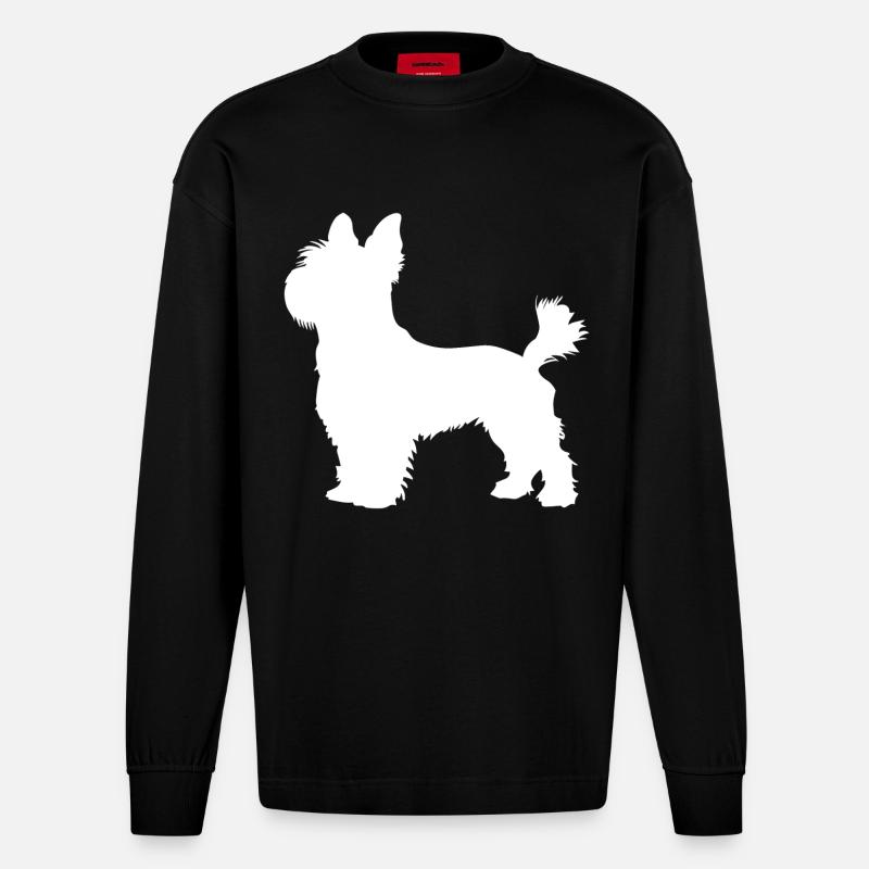 yorkshire hund terrier weiss - Heavyweight Oversized Organic Langarmshirt Made in EU - SOLID BLACK