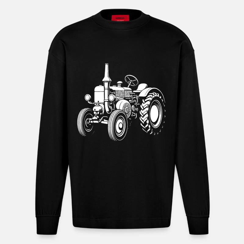 Nostalgischer Ackerheld - Heavyweight Oversized Organic Langarmshirt Made in EU - SOLID BLACK