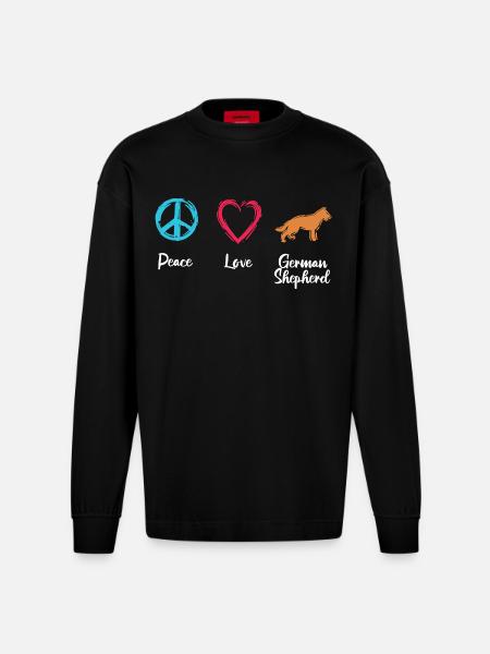 Peace Love Shepherd Dog - Heavyweight Oversized Organic Longsleeve Shirt Made in EU - SOLID BLACK