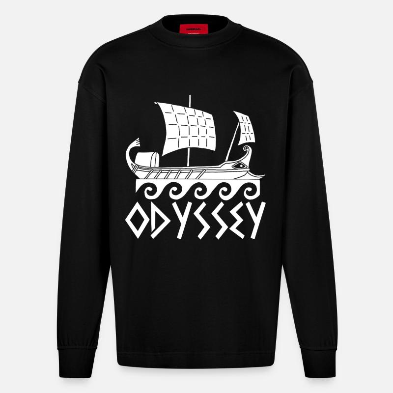 Ulysse et son odyssée (blanc) - Manches longues bio épais oversize fabriqué en UE - SOLID BLACK