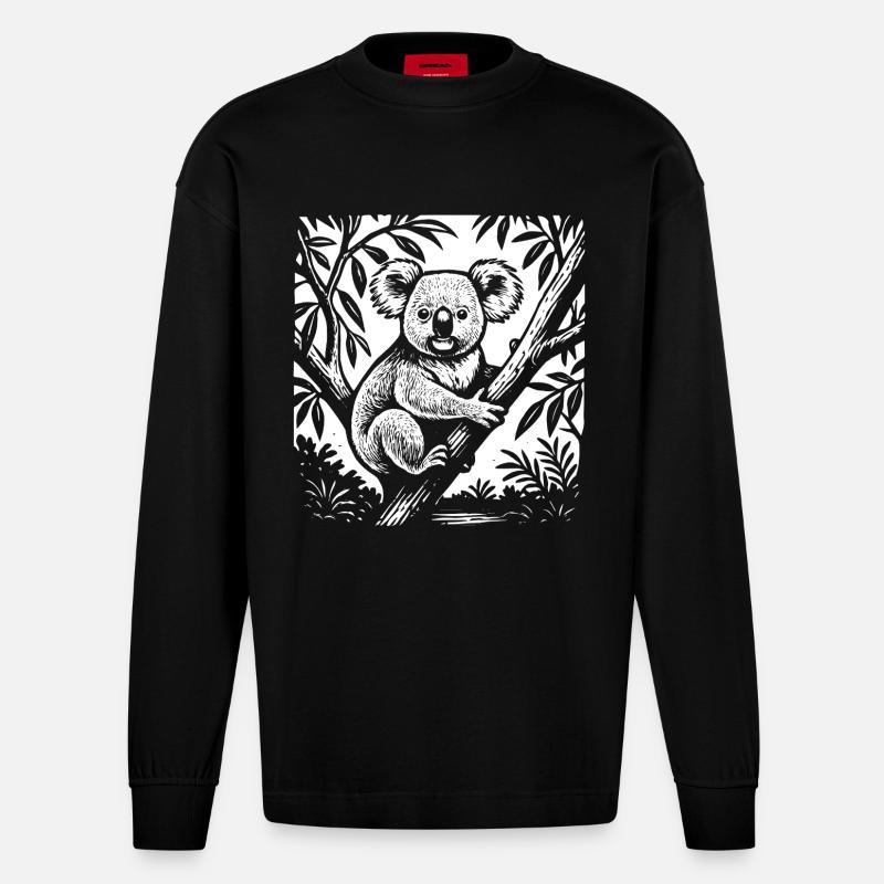 Tropen-Koala Klassik - Heavyweight Oversized Organic Langarmshirt Made in EU - SOLID BLACK