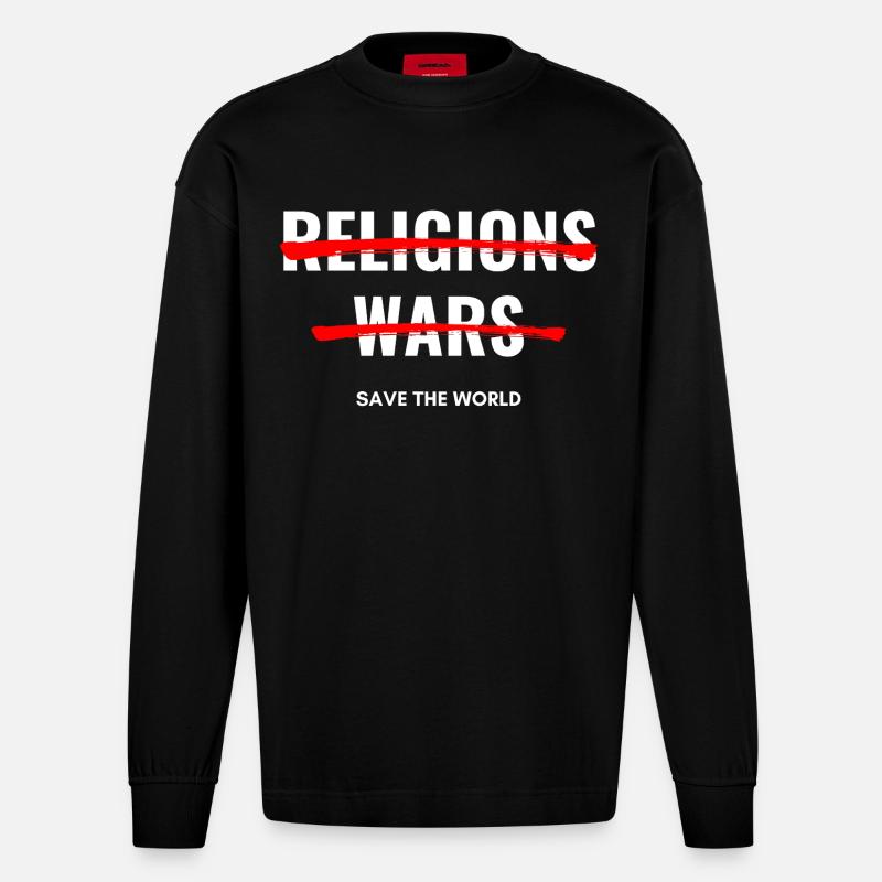 Pas de religions, pas de guerres - Manches longues bio épais oversize fabriqué en UE - SOLID BLACK