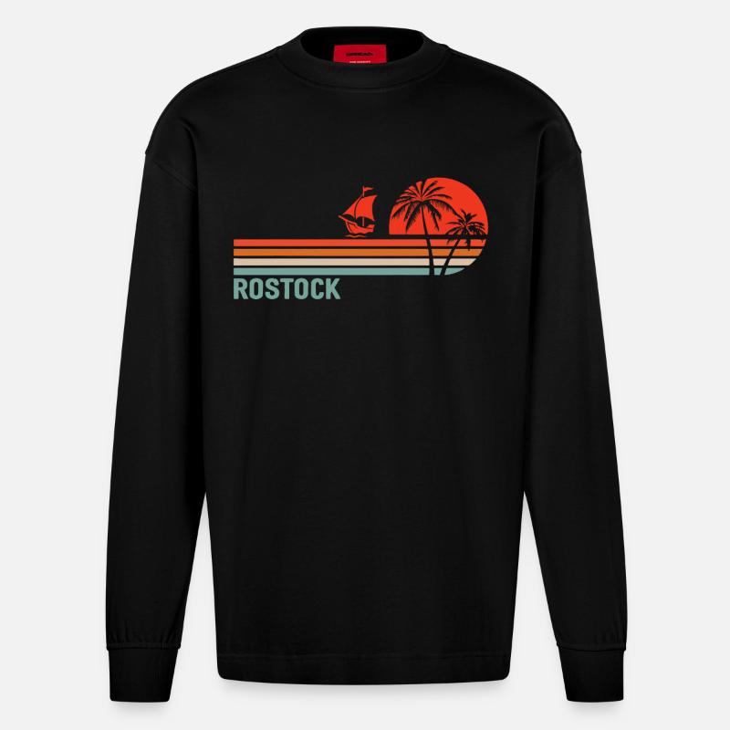 Rostocker Sunset Vibes - Heavyweight Oversized Organic Langarmshirt Made in EU - SOLID BLACK