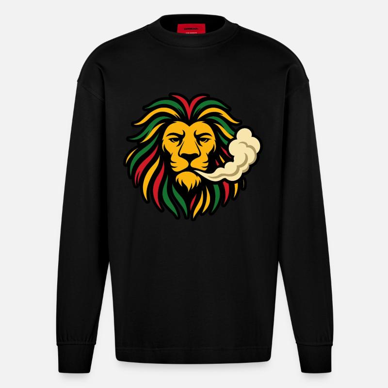 Reggae Löwe Rasta Design - Heavyweight Oversized Organic Langarmshirt Made in EU - SOLID BLACK
