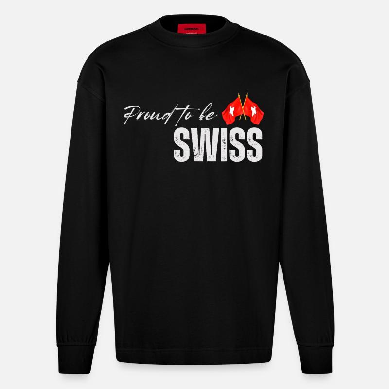 Stolzer Schweizer, ich liebe die Schweiz - Heavyweight Oversized Organic Langarmshirt Made in EU - SOLID BLACK