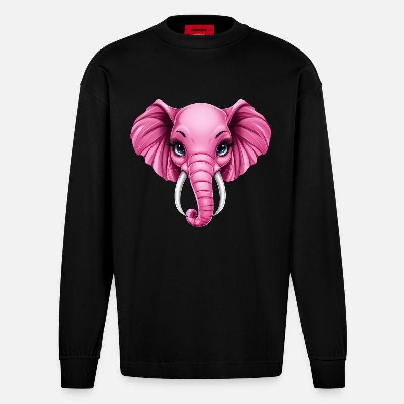 Mignon éléphant rose rose :) - Manches longues bio épais oversize fabriqué en UE - SOLID BLACK