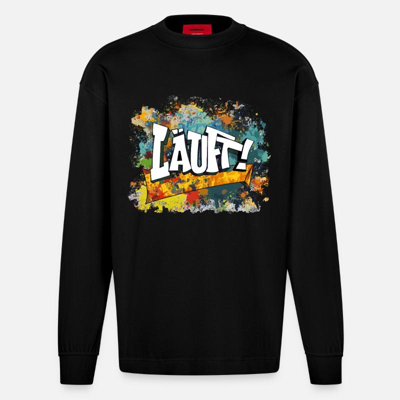 Graffiti Kunst Spaß Design läuft - Heavyweight Oversized Organic Langarmshirt Made in EU - SOLID BLACK