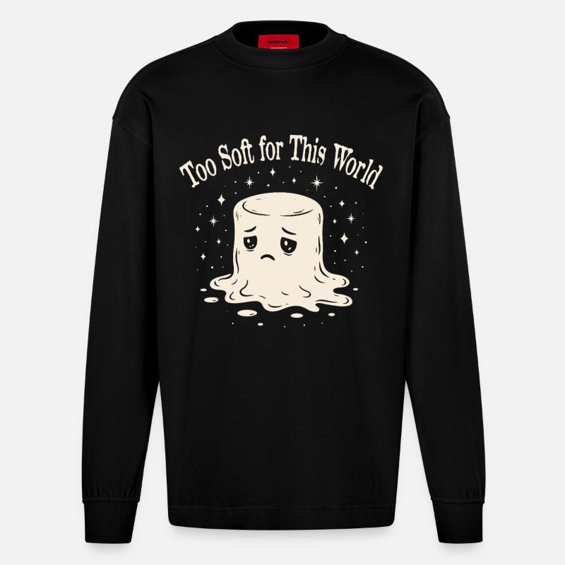 Melancholischer Marshmallow - Sensibel & Soft - Heavyweight Oversized Organic Langarmshirt Made in EU - SOLID BLACK