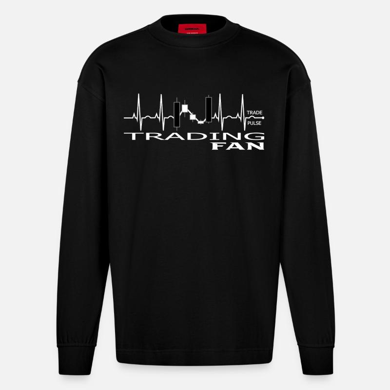Pulse Trading Chart Design - Heavyweight Oversized Organic Langarmshirt Made in EU - SOLID BLACK