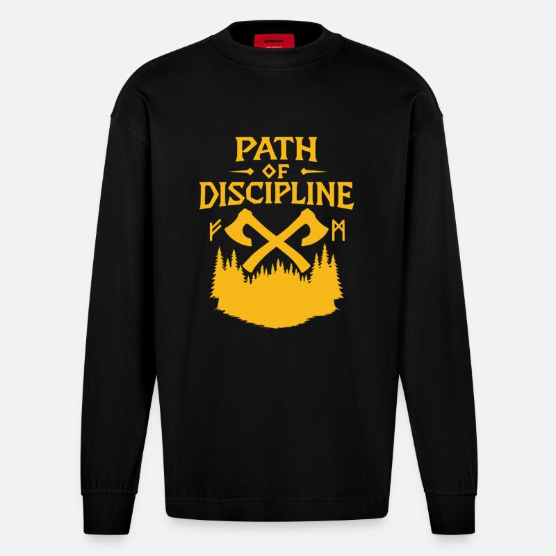 Chemin de la discipline Conception motivationnelle - Manches longues bio épais oversize fabriqué en UE - SOLID BLACK