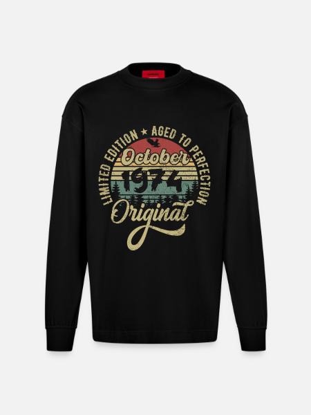 october 1974 anniversary october 1974 october - Heavyweight Oversized Organic Longsleeve Shirt Made in EU - SOLID BLACK