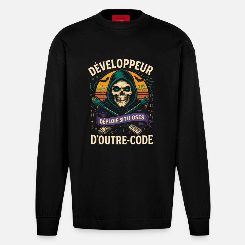 Web Developer - Halloween Skull - Heavyweight Oversized Organic Longsleeve Shirt Made in EU - SOLID BLACK