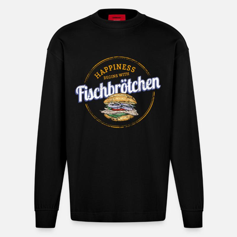 Fischbrötchen mit Matjes oder Bismarckhering - Heavyweight Oversized Organic Langarmshirt Made in EU - SOLID BLACK