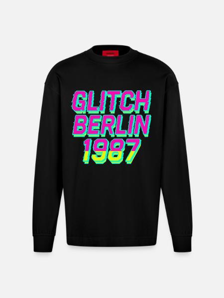 Glitch, Berlin 1987 - Heavyweight Oversized Organic Longsleeve Shirt Made in EU - SOLID BLACK