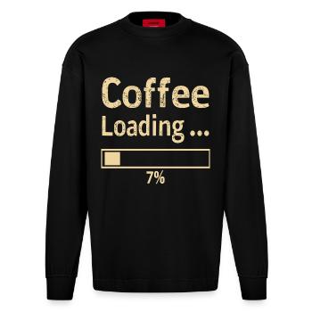 Coffee Loading Spruch Zitat - Heavyweight Oversized Organic Langarmshirt Made in EU - SOLID BLACK - Vorne