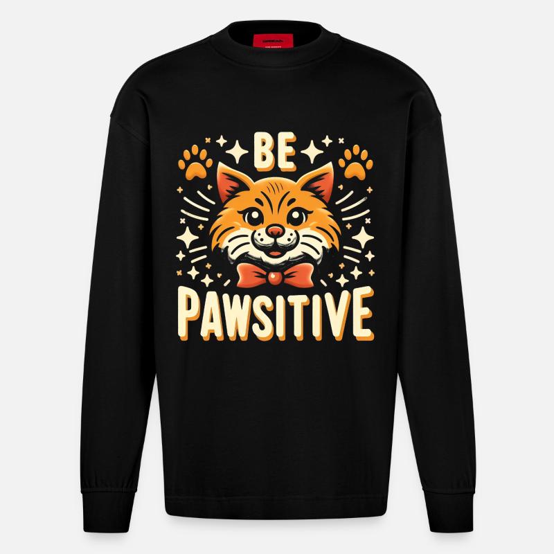 Be pawsitive cute cat - Heavyweight Oversized Organic Longsleeve Shirt Made in EU - SOLID BLACK