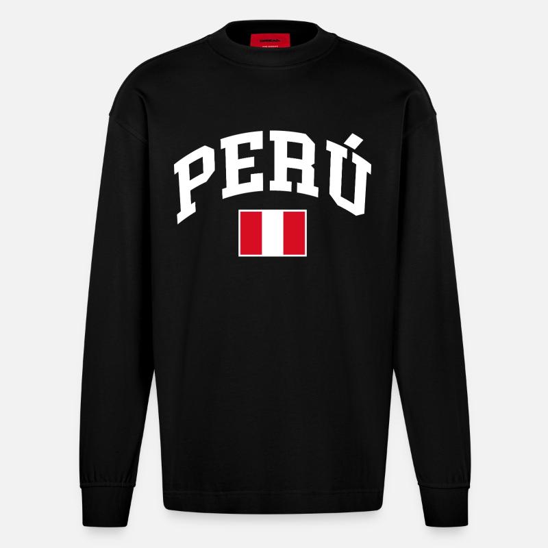 Peru Flagge - Heavyweight Oversized Organic Langarmshirt Made in EU - SOLID BLACK