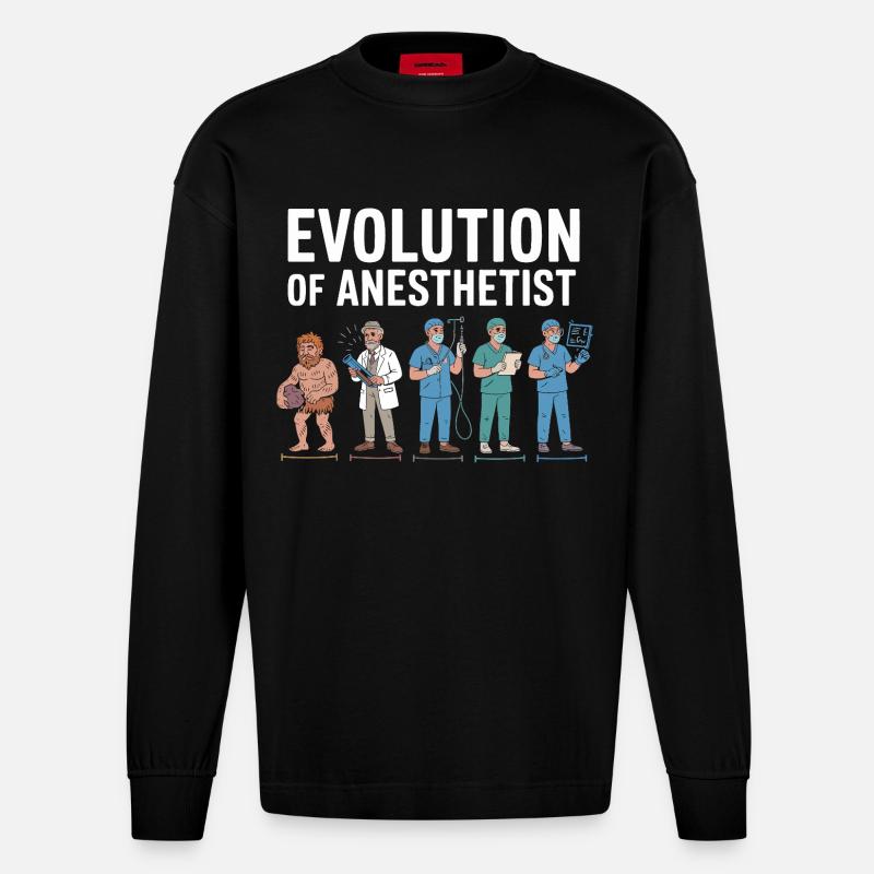 Illustration de l'évolution des anesthésistes - Manches longues bio épais oversize fabriqué en UE - SOLID BLACK