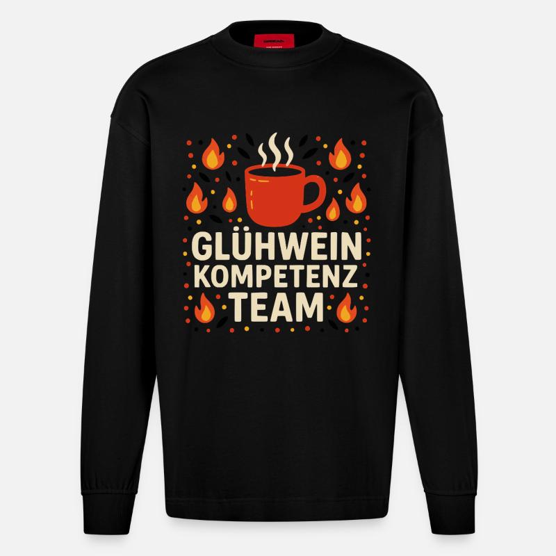 Mulled wine competence team - Heavyweight Oversized Organic Longsleeve Shirt Made in EU - SOLID BLACK