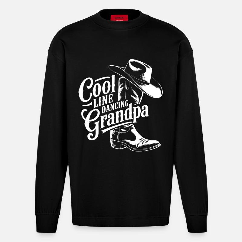 Conception de danse de grand-père cool - Manches longues bio épais oversize fabriqué en UE - SOLID BLACK