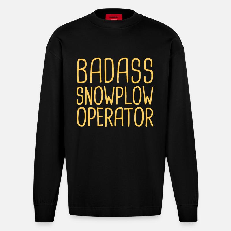 Snowplow Operator Badass Schneepflugfahrer - Heavyweight Oversized Organic Langarmshirt Made in EU - SOLID BLACK