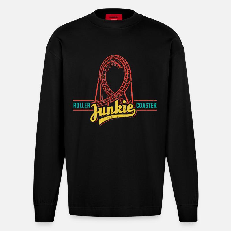 Rollercoaster Junkie - Roller Coaster - Loop - Heavyweight Oversized Organic Longsleeve Shirt Made in EU - SOLID BLACK