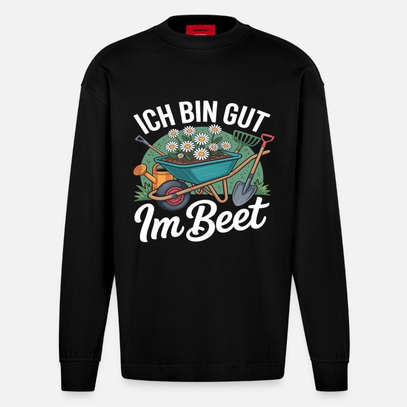 ich bin gut im beet - Heavyweight Oversized Organic Langarmshirt Made in EU - SOLID BLACK
