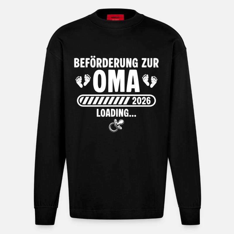 Oma 2026 Schwangerschaft verkünden Großmutter - Heavyweight Oversized Organic Langarmshirt Made in EU - SOLID BLACK