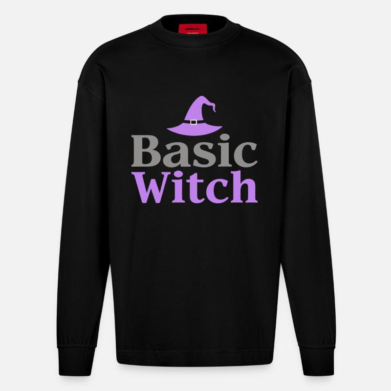 Basic Witch Halloween Spruch Zitat - Heavyweight Oversized Organic Langarmshirt Made in EU - SOLID BLACK