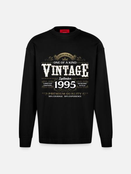 30e anniversaire Millésime septembre 1995 - Manches longues bio épais oversize fabriqué en UE - SOLID BLACK