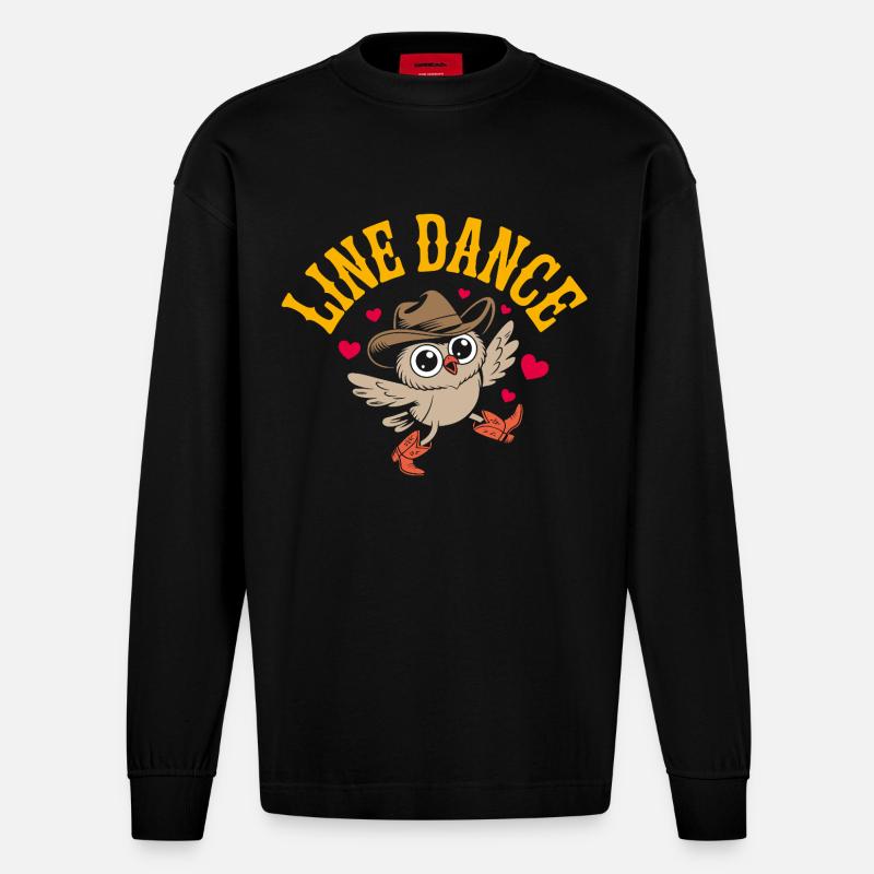 Lustige Eule beim Line Dance - Heavyweight Oversized Organic Langarmshirt Made in EU - SOLID BLACK