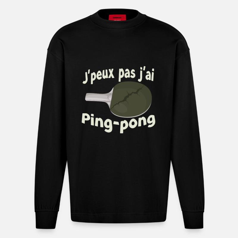 Ping-Pong-Pause Humor - Heavyweight Oversized Organic Langarmshirt Made in EU - SOLID BLACK