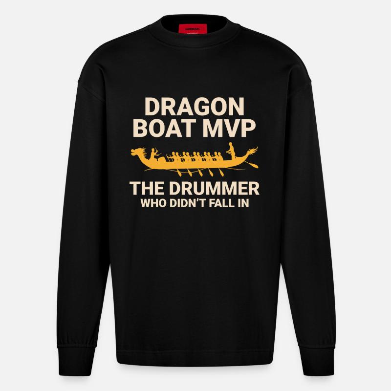 Champion de course de bateaux-dragons - Manches longues bio épais oversize fabriqué en UE - SOLID BLACK
