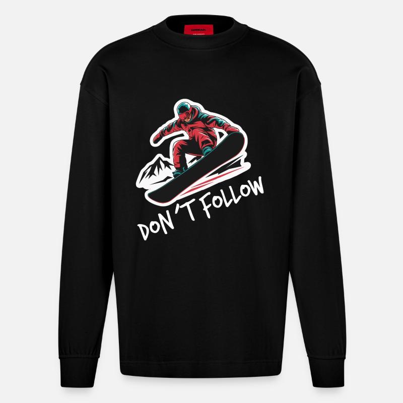 Snowboarder faisant du snowboard - Manches longues bio épais oversize fabriqué en UE - SOLID BLACK