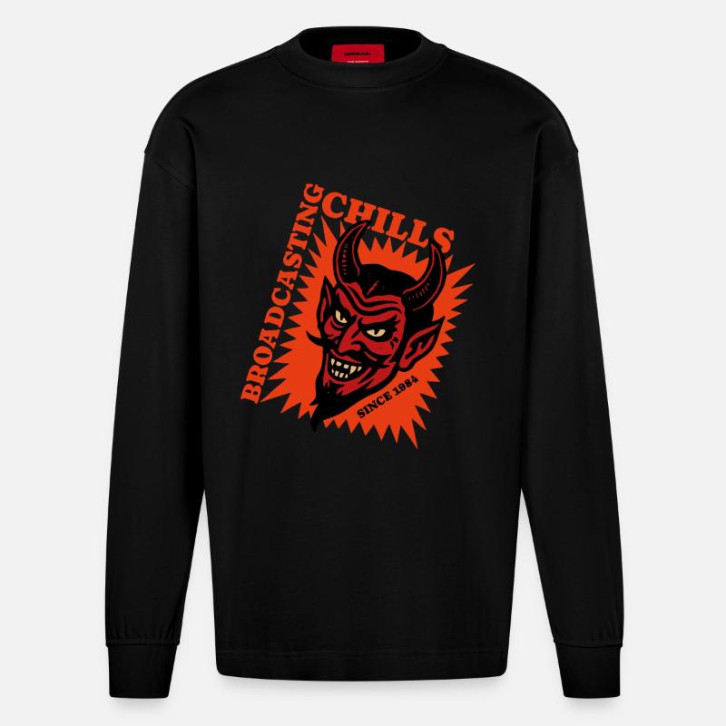 Broadcasting Chills - Devil - Teufel - Heavyweight Oversized Organic Langarmshirt Made in EU - SOLID BLACK