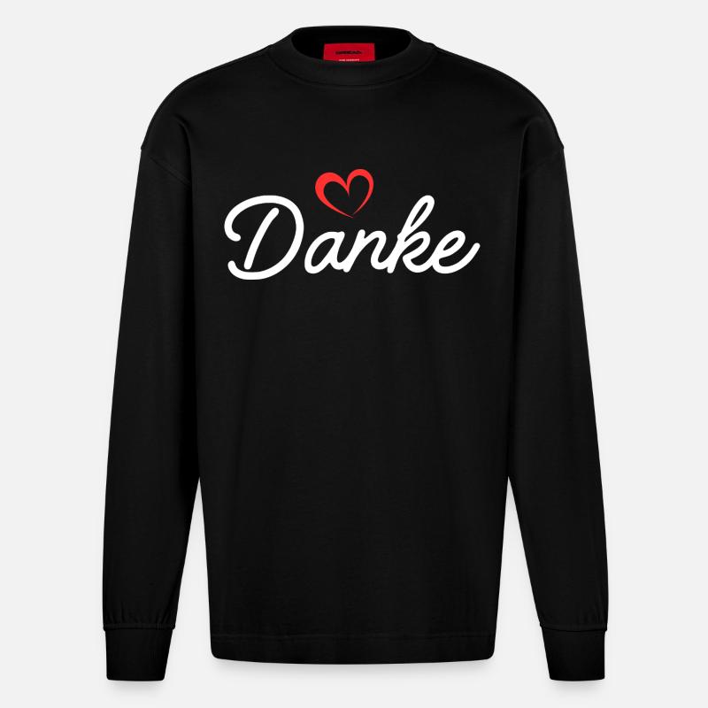 Danke Herz Script - Heavyweight Oversized Organic Langarmshirt Made in EU - SOLID BLACK