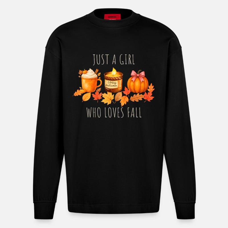Nur ein Mädchen das Herbst liebt - Heavyweight Oversized Organic Langarmshirt Made in EU - SOLID BLACK