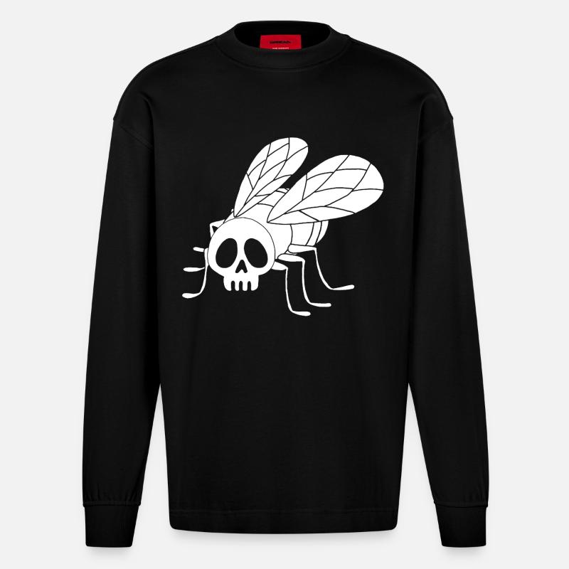 Fly Skull (weiß) - Heavyweight Oversized Organic Langarmshirt Made in EU - SOLID BLACK