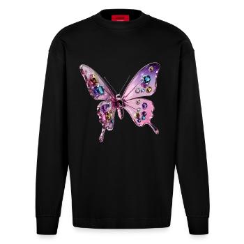3d Glamour Butterfly - Chrome & Glitter - Heavyweight Oversized Organic Longsleeve Shirt Made in EU - SOLID BLACK - Front