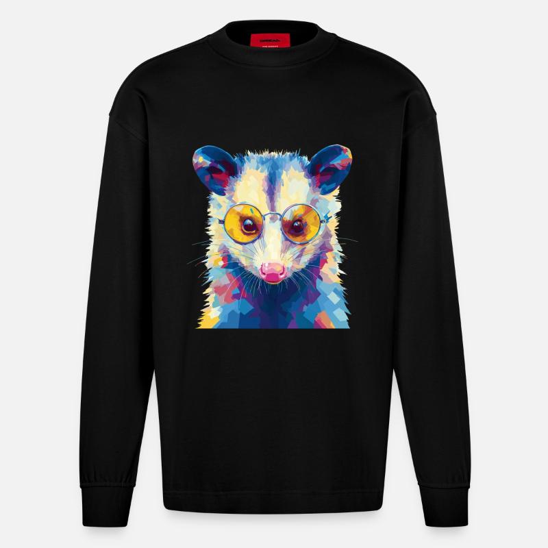 Opossum Possum Sonnenbrille - Heavyweight Oversized Organic Langarmshirt Made in EU - SOLID BLACK