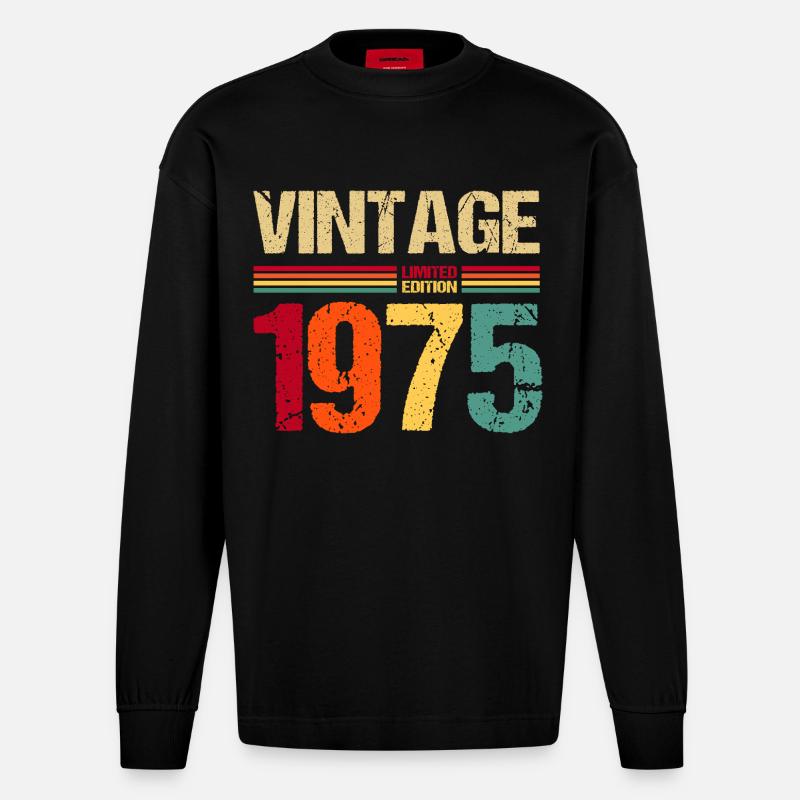1975 Édition limitée - Manches longues bio épais oversize fabriqué en UE - SOLID BLACK