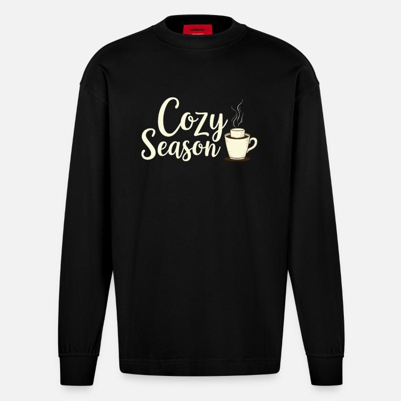 Boisson d’automne de saison douillette - Manches longues bio épais oversize fabriqué en UE - SOLID BLACK